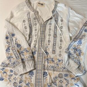 Savanna Jane White Tunic with Blue and Gold Embroidery